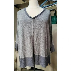 DEREK ❤ HEARTS PLUS SIZE 3X GRAY LIGHT WEIGHT SWEATER V-NECK